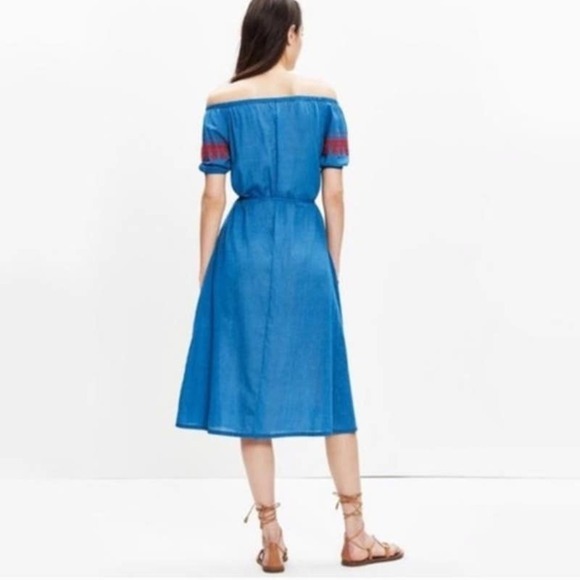 Madewell Blue Embroidered Indigo chambray Mercado Dress size XS - Picture 3 of 3